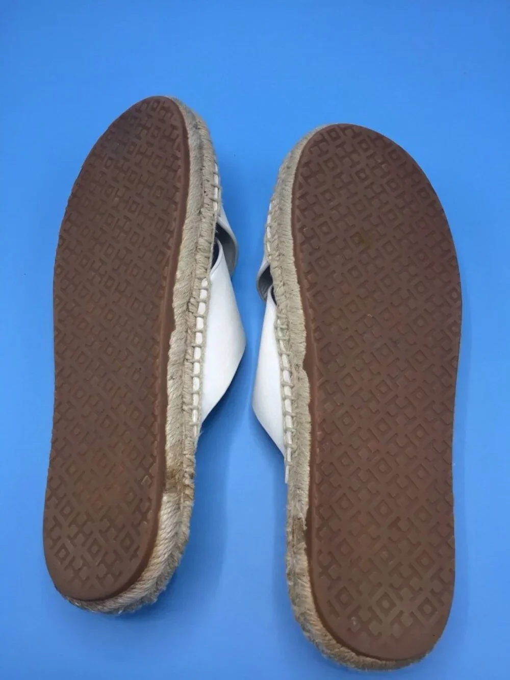 Tory Burch Bima Off White Leather Espadrille Slides Flats Women's Size US 8